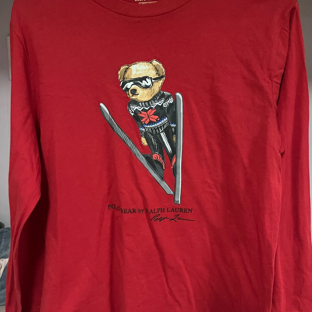 Polo Ralph Lauren Red Polo Bear Ski Long Sleeve Shirt boys size Large